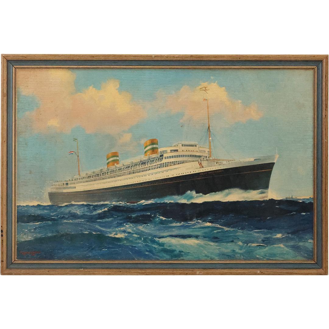 Vintage Ocean Liner Print NIEUW AMSTERDAM by Frank H Mason, Framed (1 of 13)