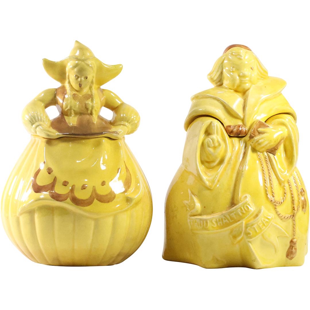 [2] Yellow Pottery Cookie Jars DUTCH GIRL & MONK "Thou Shalt Not Steal" (1 of 20)