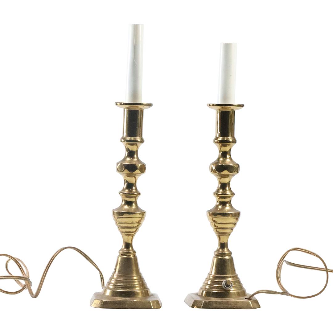 [2] 19th C. English Brass Tall Candlesticks Electrified 13 inches height (1 of 12)