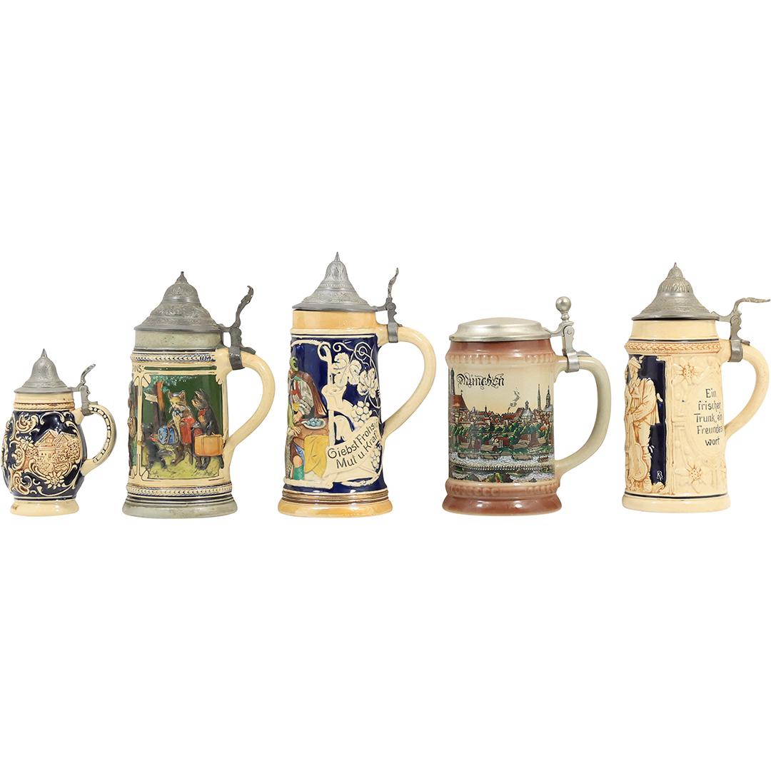 [9] Assorted German Stoneware Steins including Catskill Mountains ; Schutzt; Cobalt Blue Decoration (1 of 20)