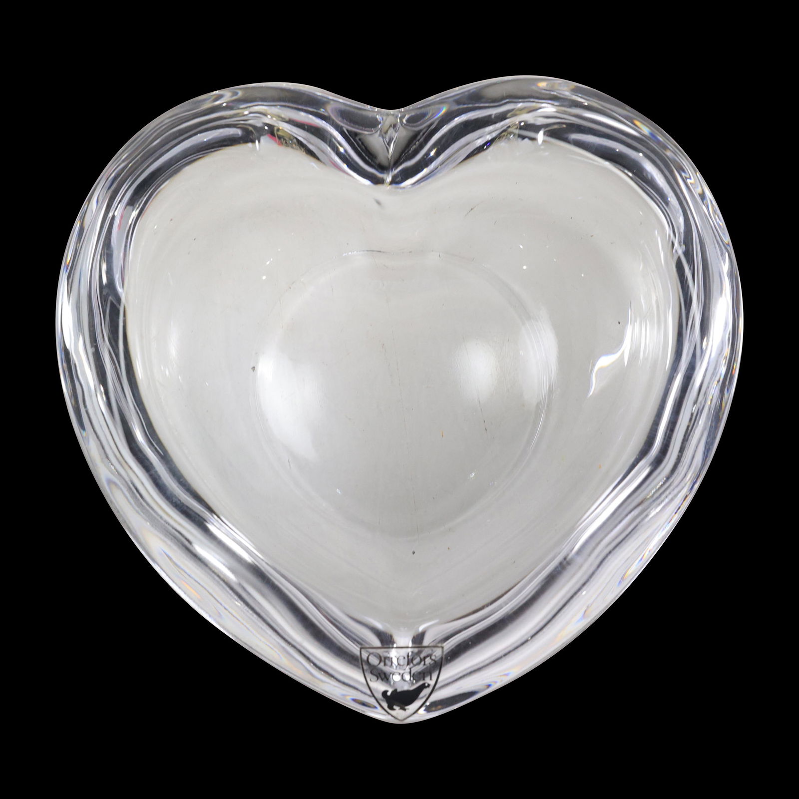 ORREFORS SWEDEN Crystal Glass HEART Trinket Dish with Glass Accent Flowers (1 of 14)