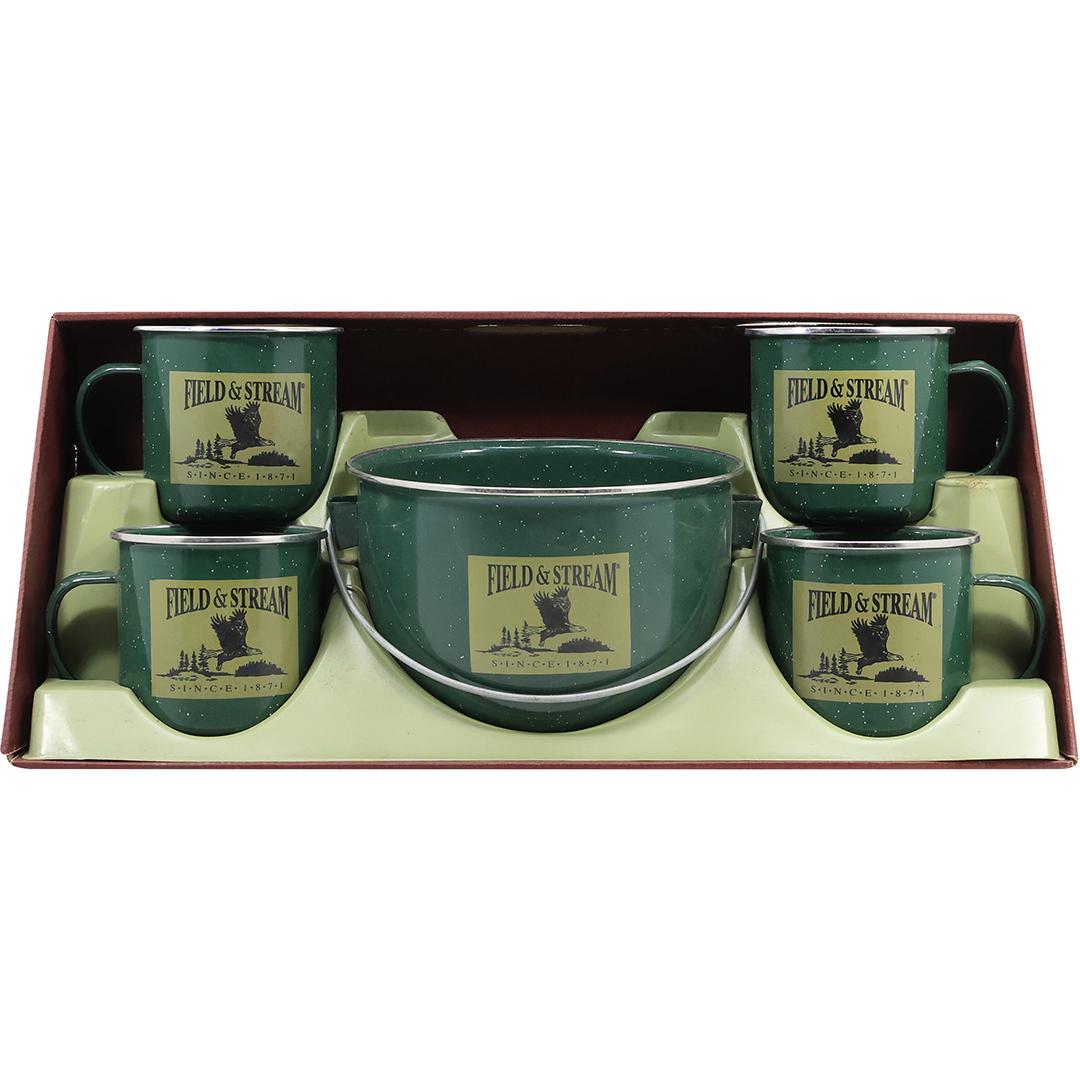 5 Piece Field and Stream CHILI SET - Bucket with 4 Mugs Enameled Tin (1 of 18)