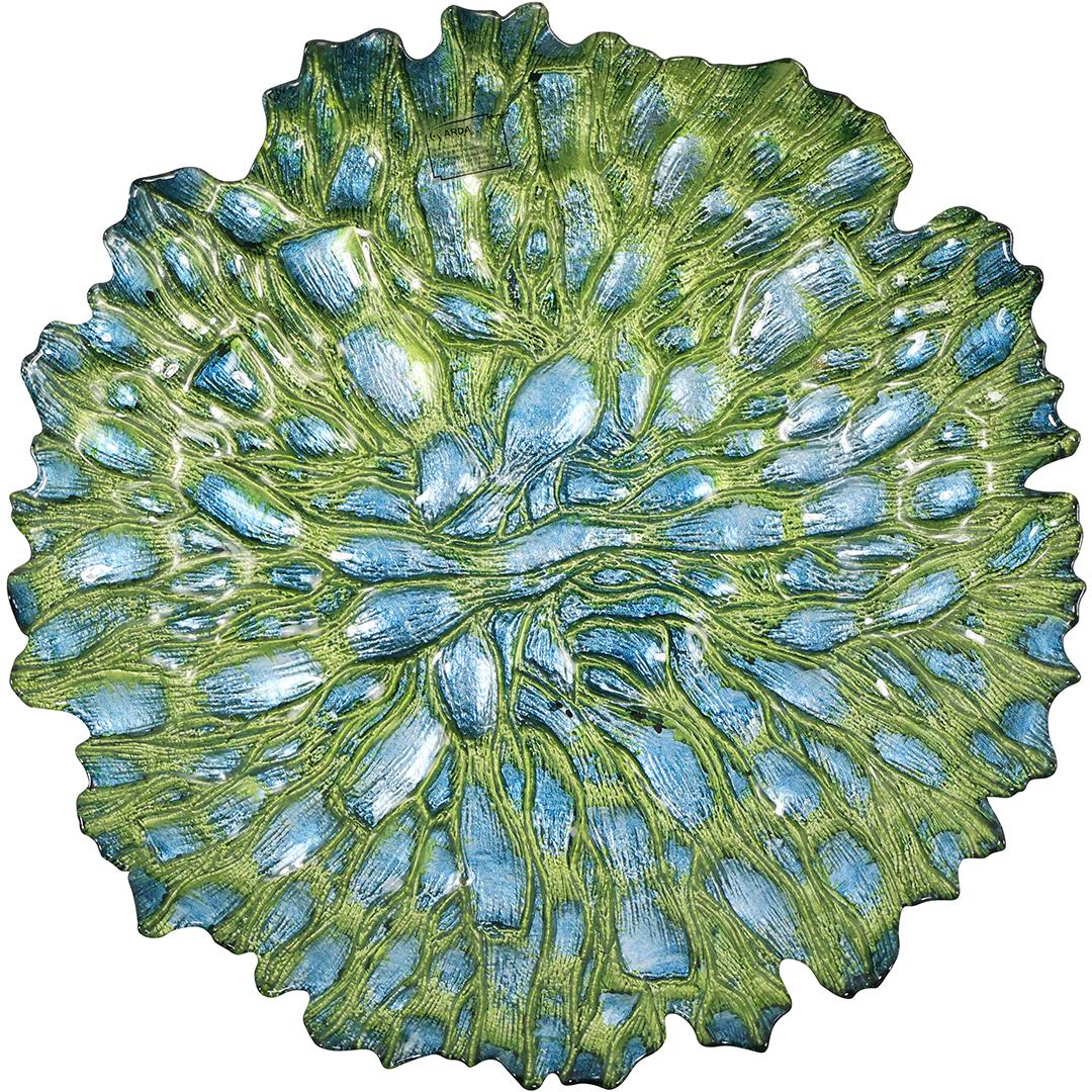 ARDA Green Glass Serving Platter Charger "Tree Veins" 19 inches diameter (1 of 14)