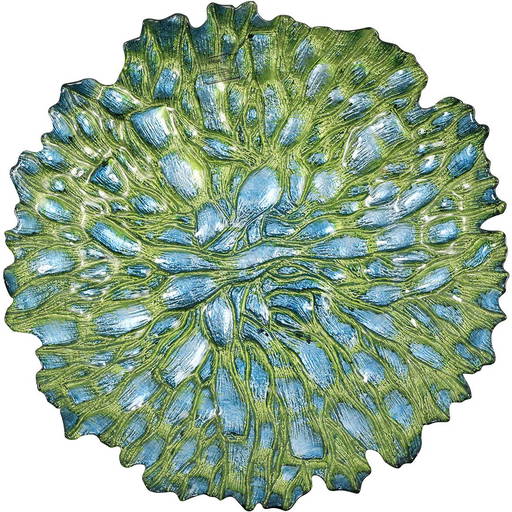Arda Green Glass Serving Platter Charger "tree Veins" 19 Inches Diameter