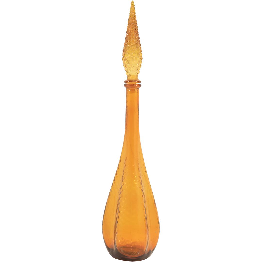 Mid-Century Italian Tall Amber Glass Genie Bottle with Stopper 22.5 inches height: Mid-Century Italian Tall Amber Glass Genie Bottle with Stopper 22.5 inches height. size: h 22.5 L 5
