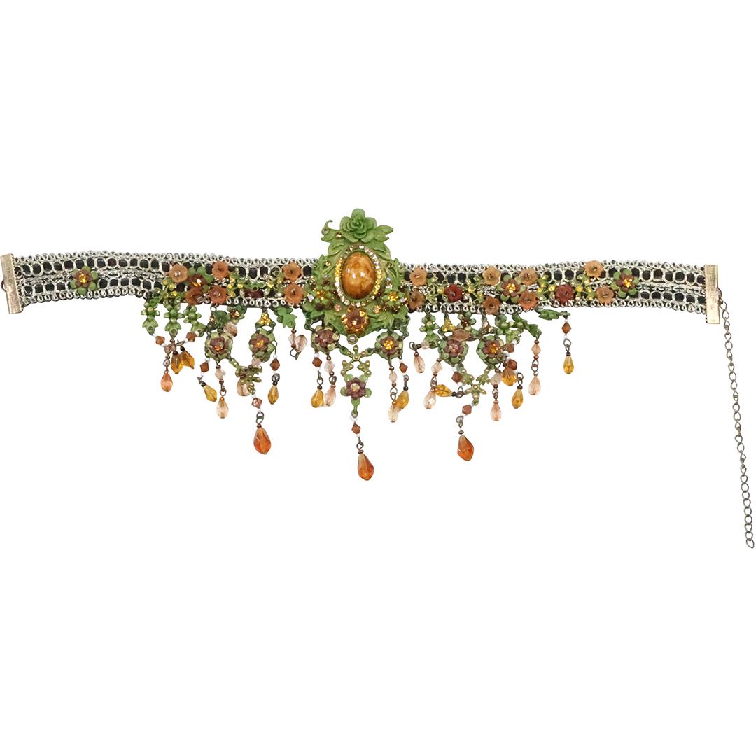 Unsigned? Michael Negrin? Center Medallion Chocker Victorian Style Petite Flowers, Glass Beads: Unsigned? Michael Negrin? Center Medallion Chocker Victorian Style Petite Flowers, Glass Beads. 11 1/2 in. x 4 1/2 in.