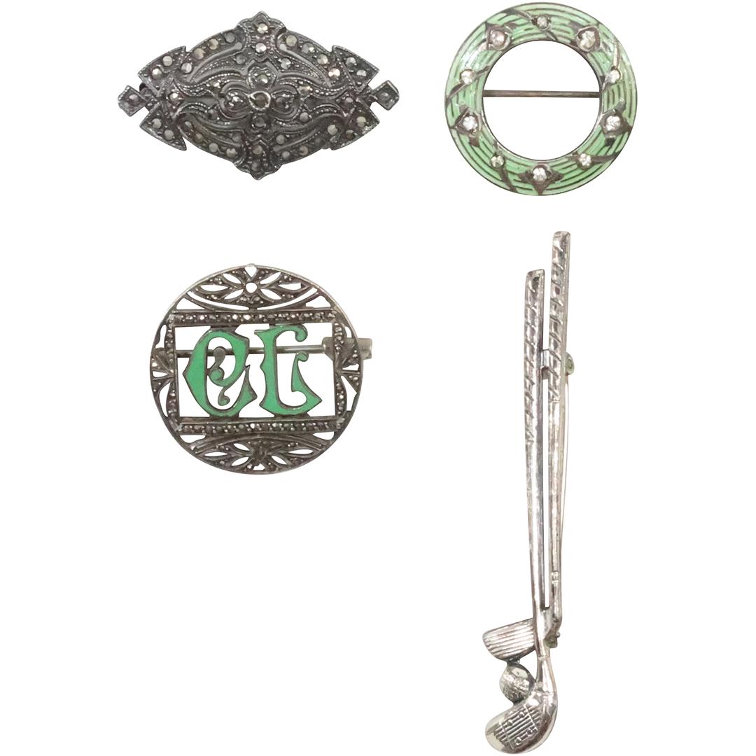 [4] .925 Sterling Silver Assorted Pins: Marcasites, Golf Clubs, Enamel with Rhinestones, Enamel Marc (1 of 15)