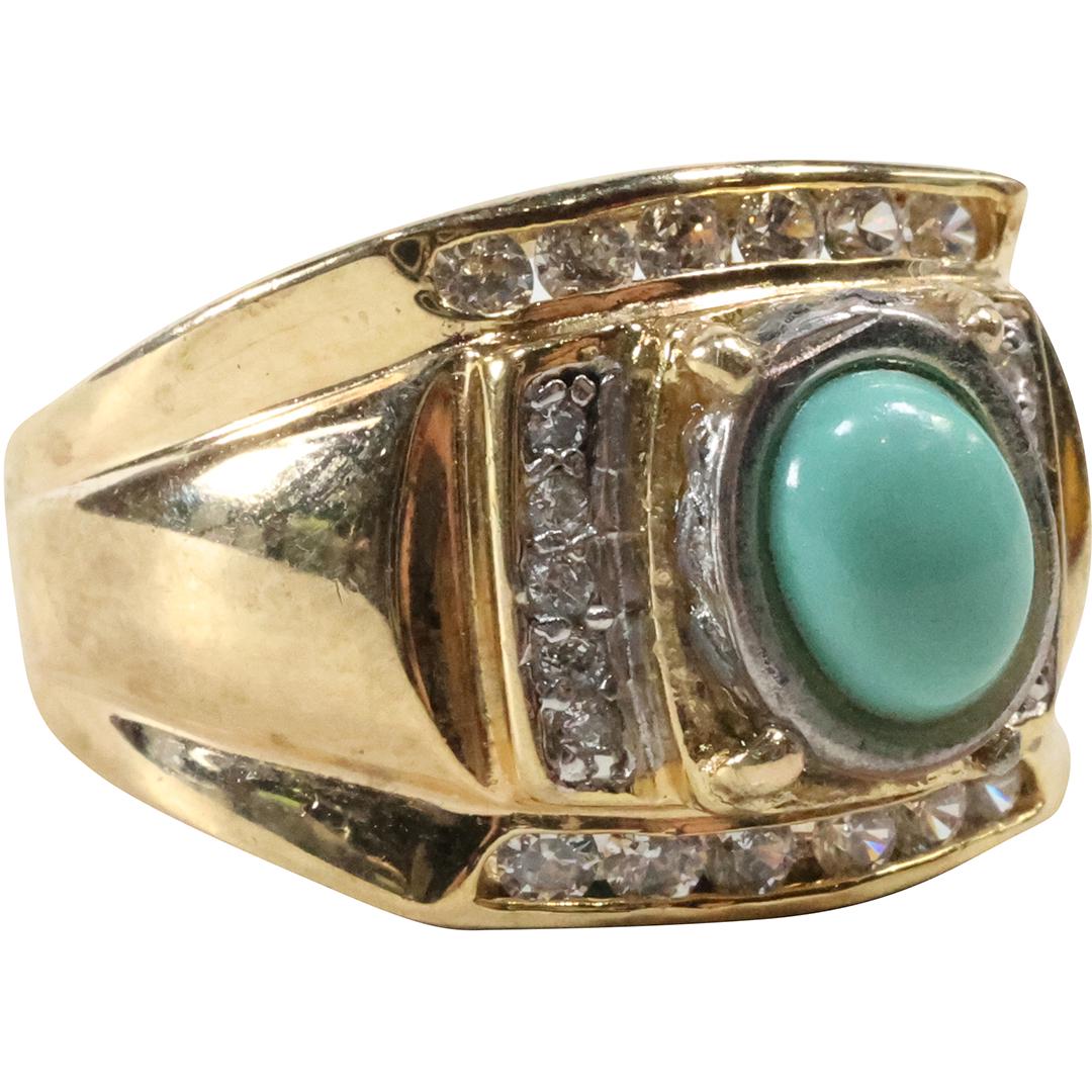 .925 Sterling Silver Turquoise and CZ Mens Ring Size 12.5 , 1 in. x 3/4 in., total weight 13.7 grams (1 of 6)