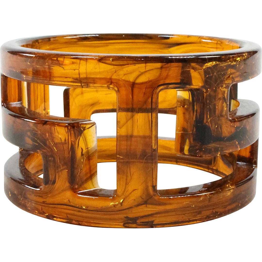 Mid-Century Modern Amber Lucite Wide Modernism Bangle Bracelet 3 in. x 2 in. (1 of 5)