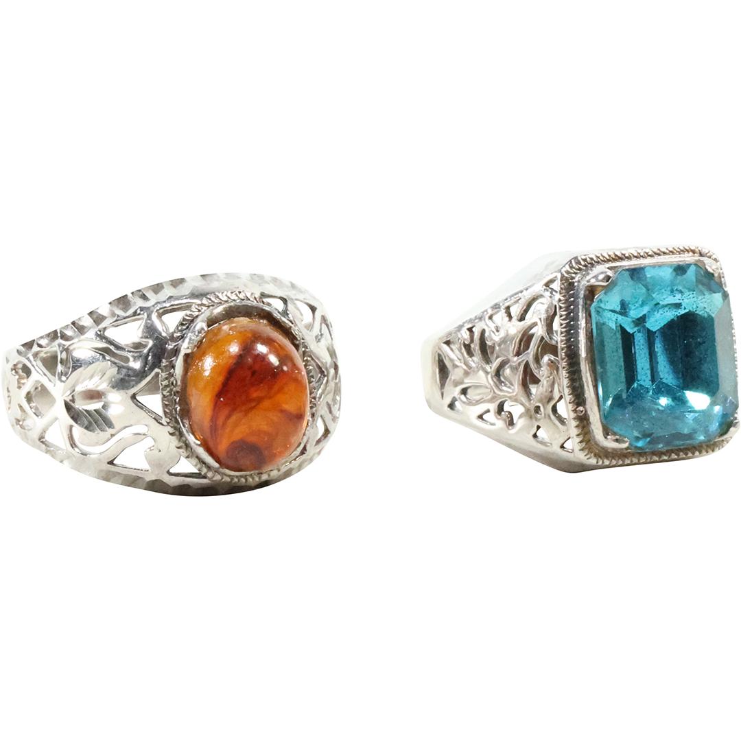 [2] .925 Sterling Silver Filigree Blue Stone Ring Size 9 & .925 Sterling Filigree Amberite Ring 12.5 (1 of 10)