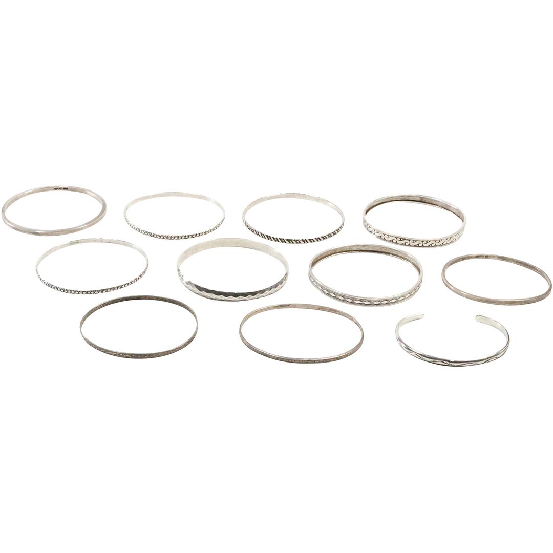 [11] Assorted Sterling Silver Bracelets [9] Bangles & [2] Cuffs (1 of 8)