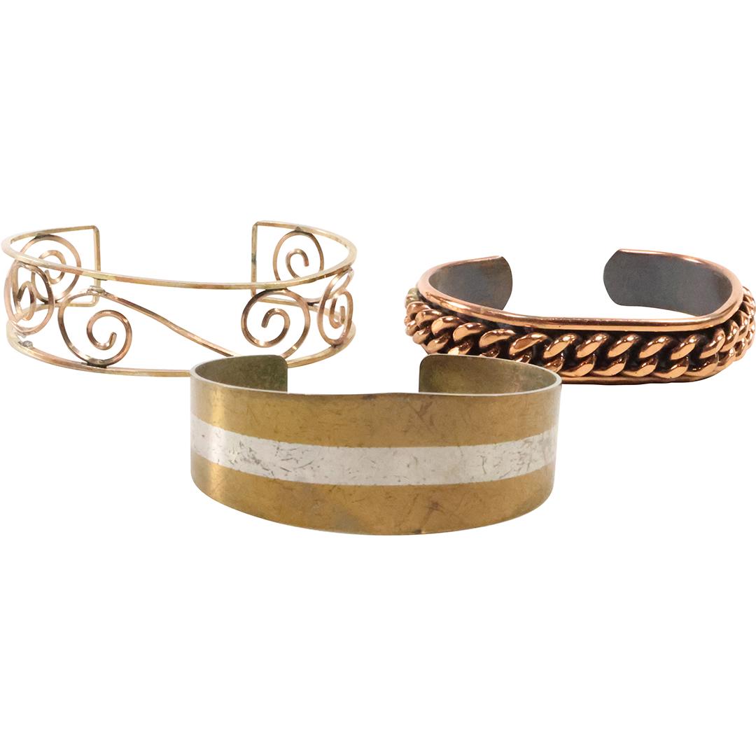 marked Lillian Vernon Sterling Silver Inlay Cuff Bracelet, unmarked Copper Cuff, Copper Chain Cuff (1 of 11)