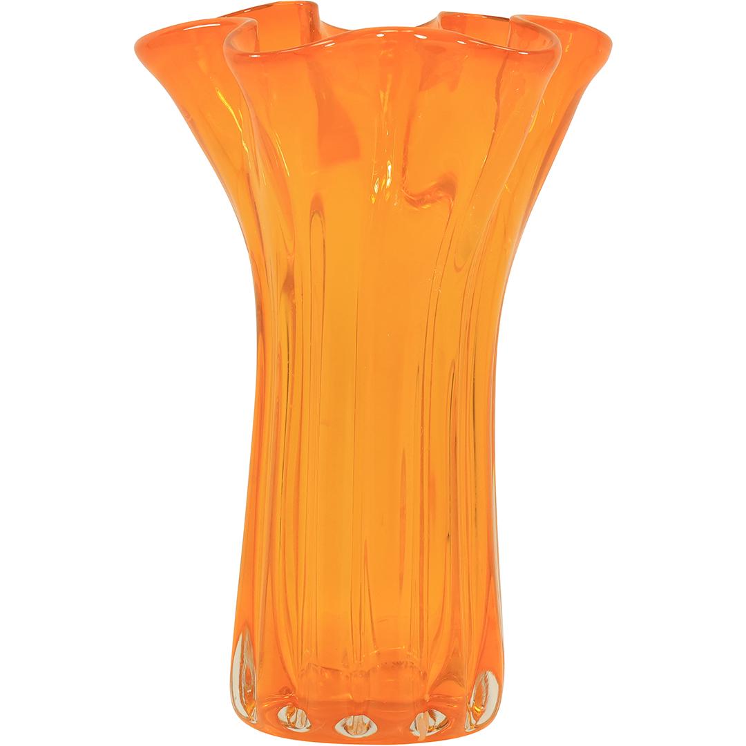 Bright Orange Glass Tall Vase 11.5 Inches Height Mid Century Modern