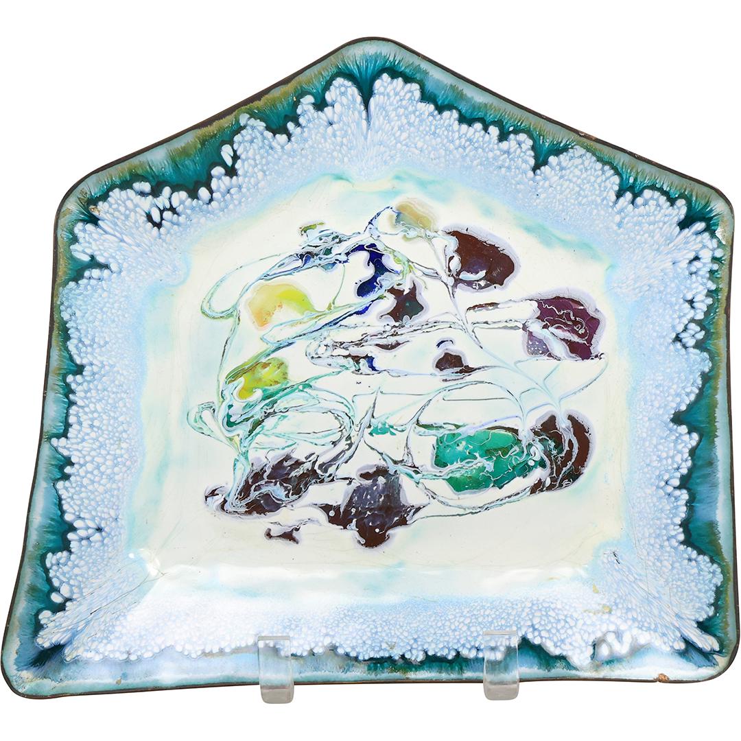 James Simpson Signed Enamel Art  on Copper Pentagon Shaped Plate 11.5 inches diameter (1 of 15)