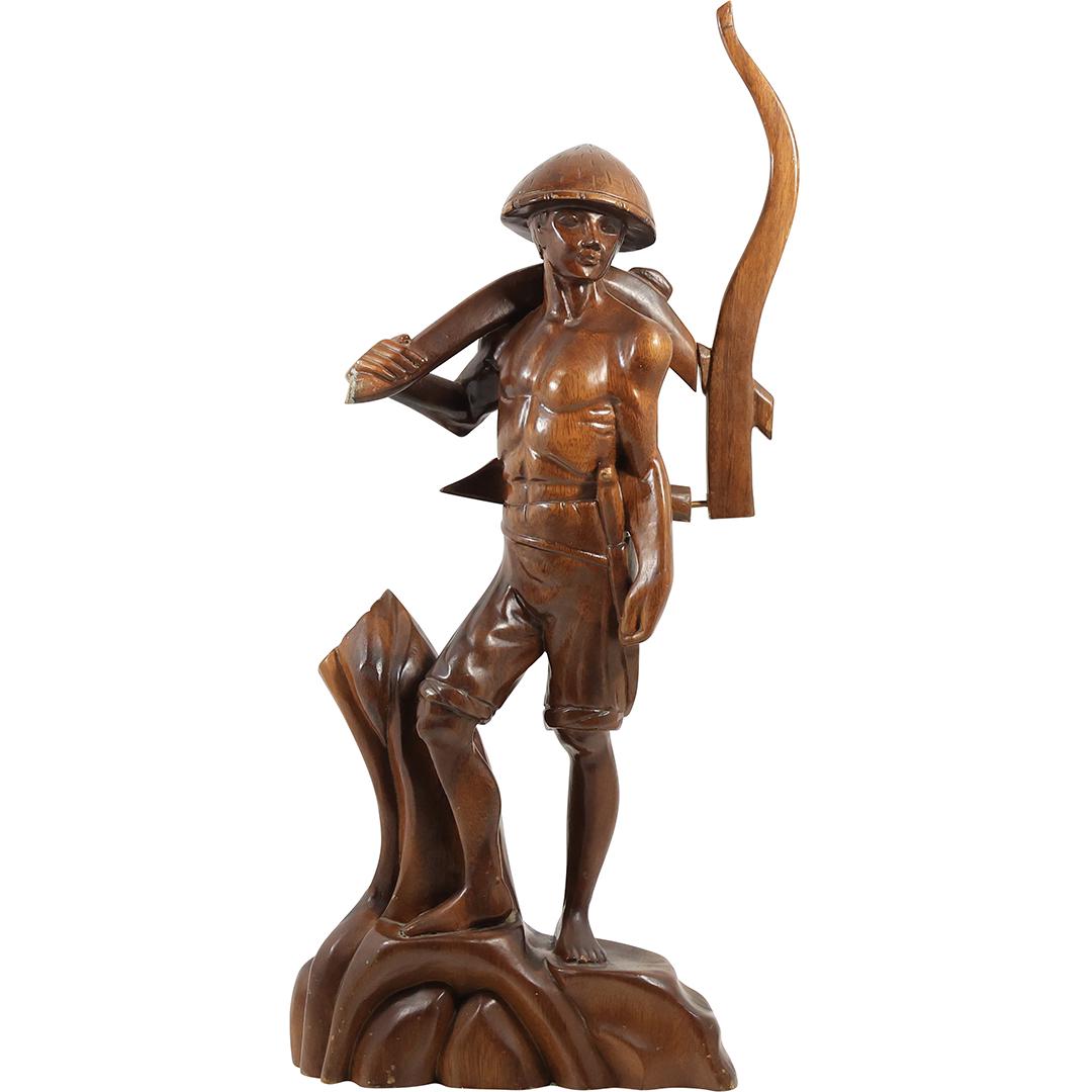 Signed Liz & Sigi, New Mexico, Carved and Polished Teak Wood FARMER Figure Sculpture (1 of 20)