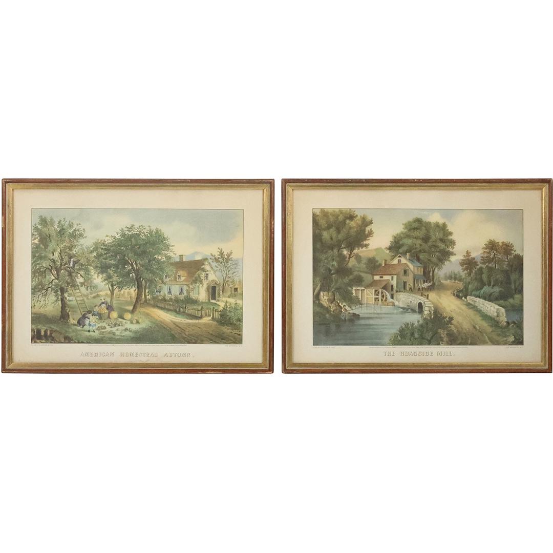 [2] Vintage Currier and Ives Framed Prints: American Homestead Autumn, The Roadside Mill (1 of 20)