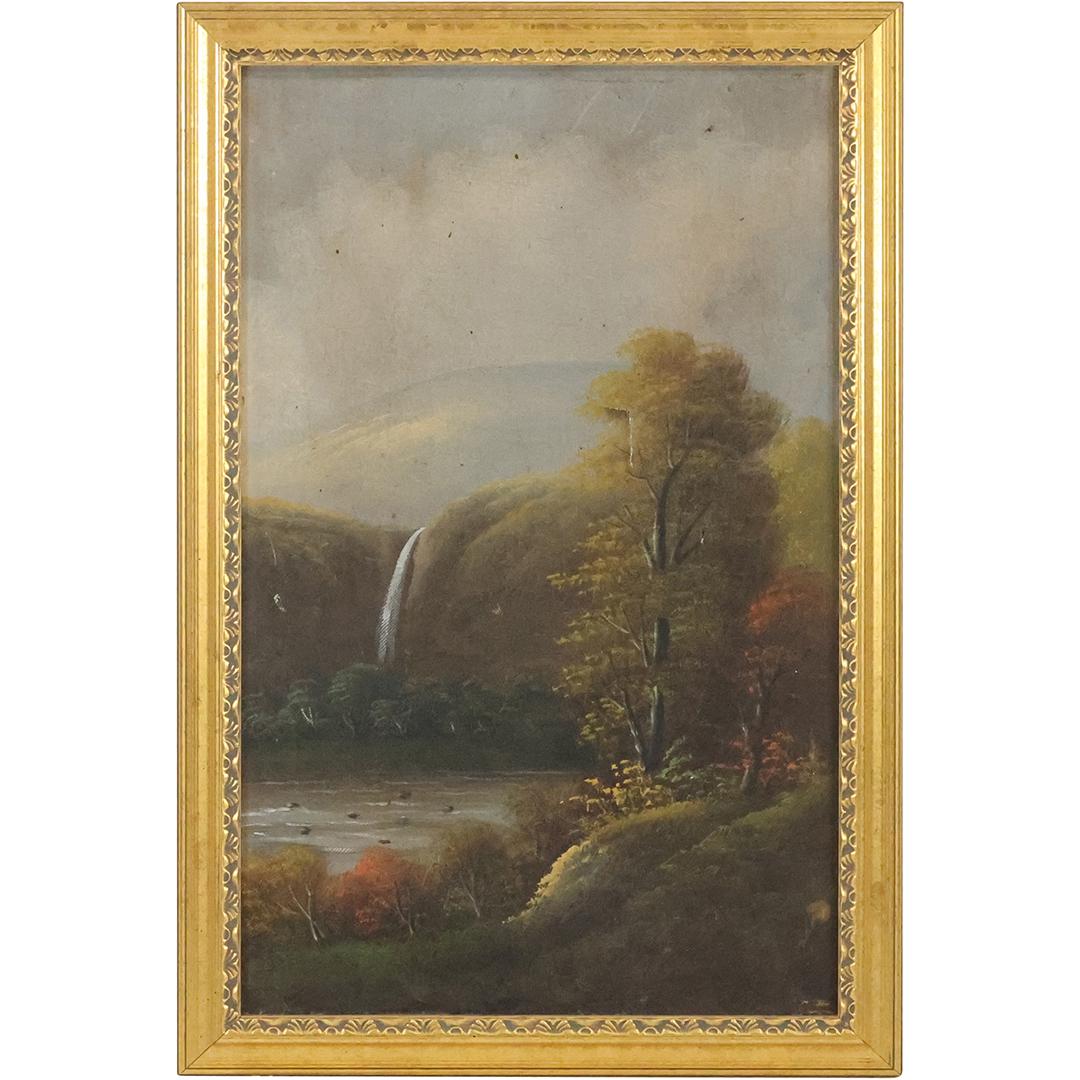 19th C. Catskill Mountains New York Oil on Canvas Painting Waterfalls, Stream Landscape (1 of 13)