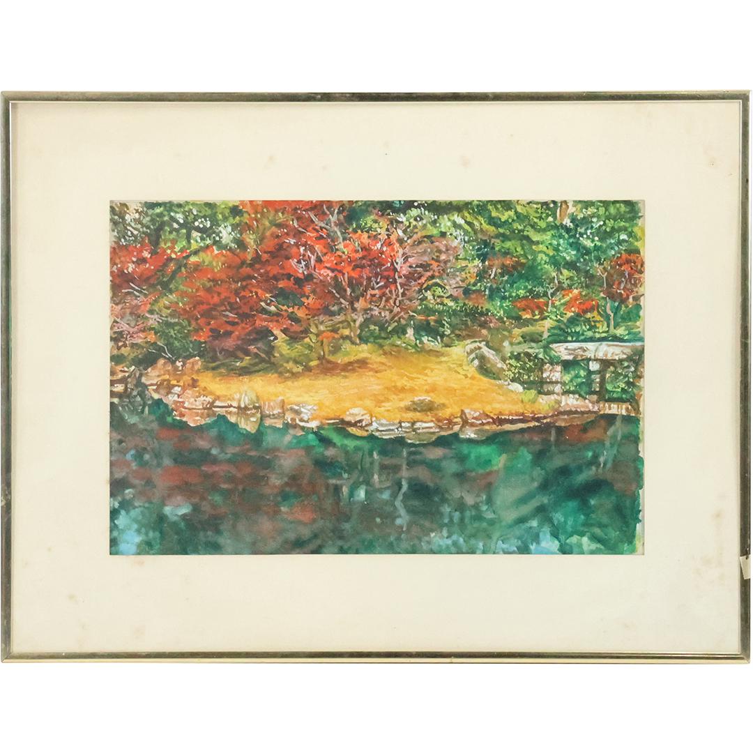 Stream Side Landscape Watercolor Painting, Framed, Vintage (1 of 11)