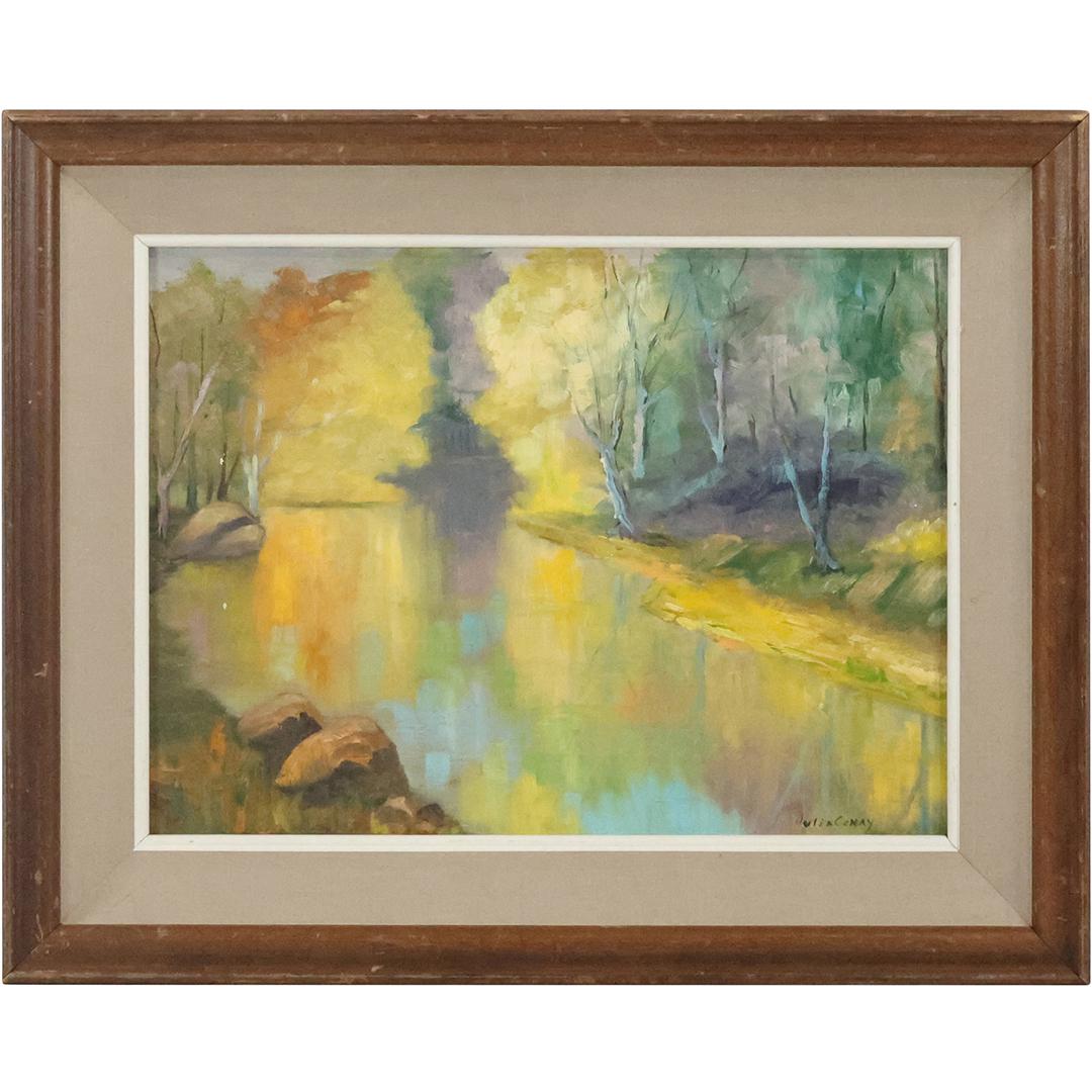 Julia Conay, Vintage Oil Painting, Impressionism Landscape with Stream (1 of 10)