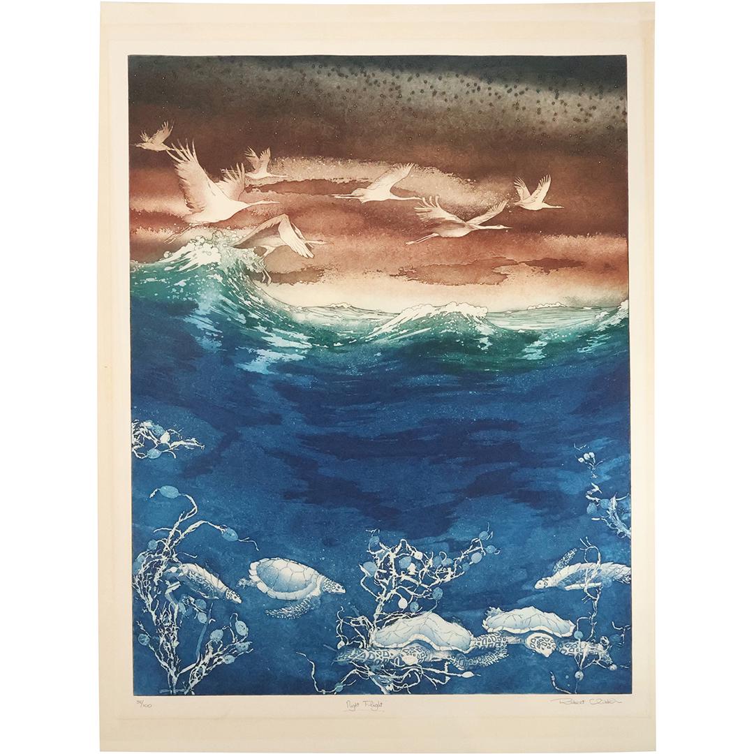 Robert Clibbon, American, Lithograph, Sea Life titled "Night Flight" #38/100, Pencil Signed (1 of 16)