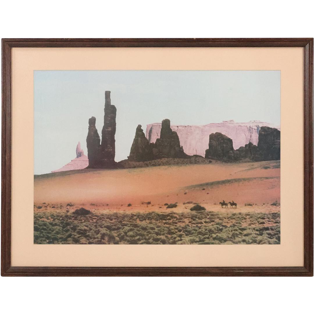 Western American Canyon Landscape Colored Lithography Vintage Print, Framed (1 of 9)
