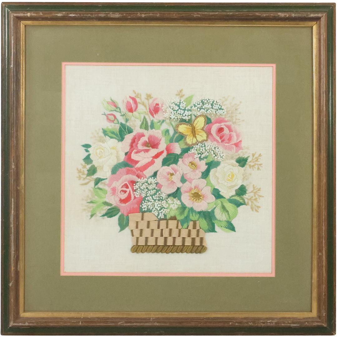 ERICA WILSON Wife of Designer Vladimir Kagan, Basket of Flowers Needlepoint Embroidery (1 of 13)