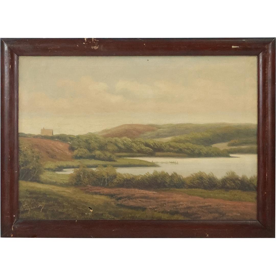 Signed Illegible, Oil on Canvas Painting Quality Valley Lake Landscape, Framed (1 of 13)