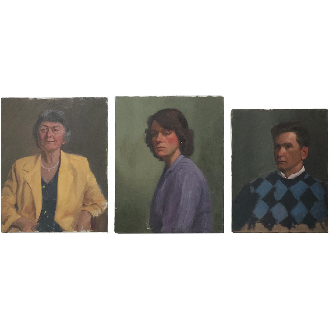 [3] Dee Kersting, Assorted Oil on Canvas Portaits Young Man, Young Woman, Elder Woman: [3] Dee Kersting, Assorted Oil on Canvas Portaits Young Man, Young Woman, Elder Woman. size: (19.75 x 16), (20 x 16), (18 x 14)