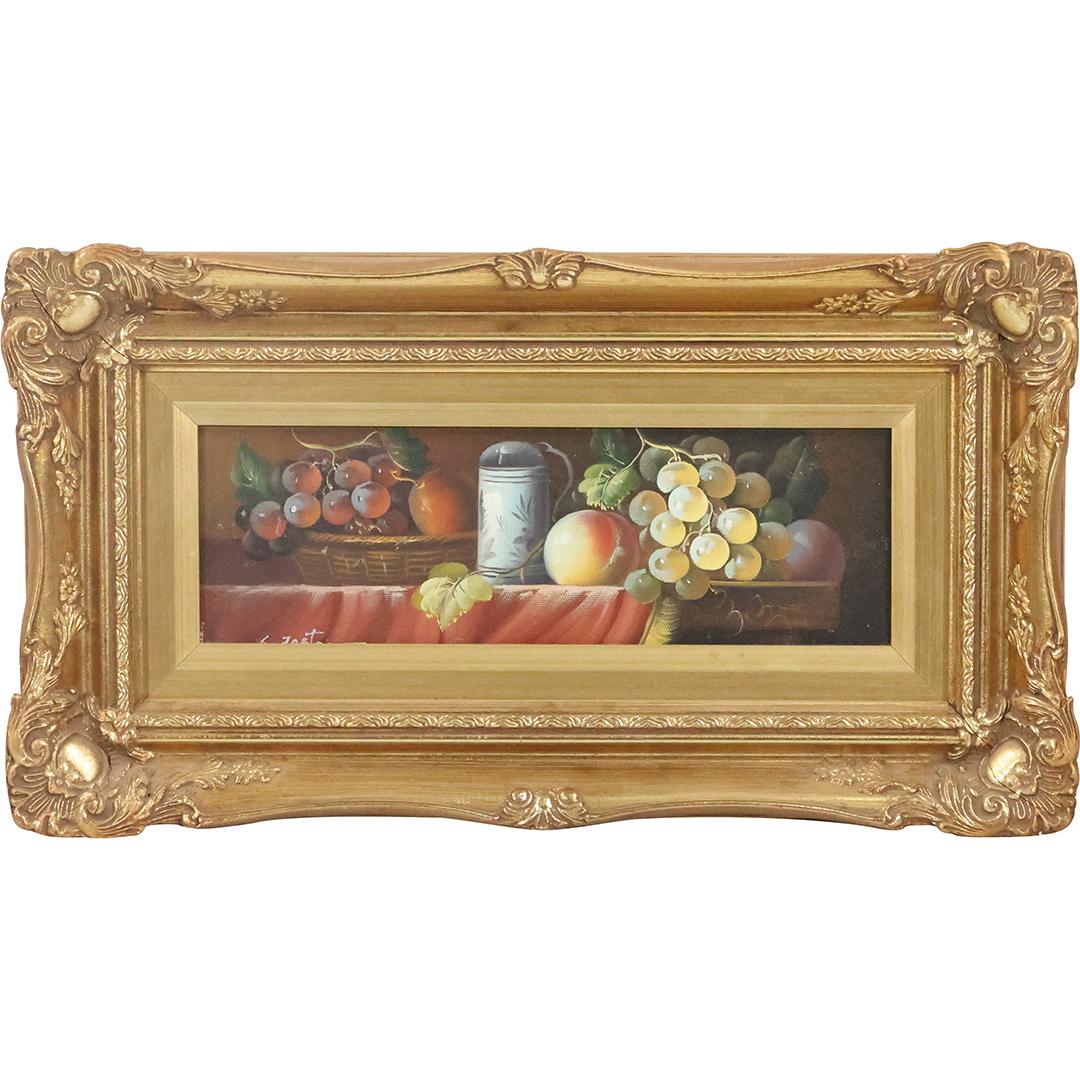 20th C. Decorative Oil Painting Still Life Grapes and Fruit, Artist Signed, Gold Frame (1 of 12)
