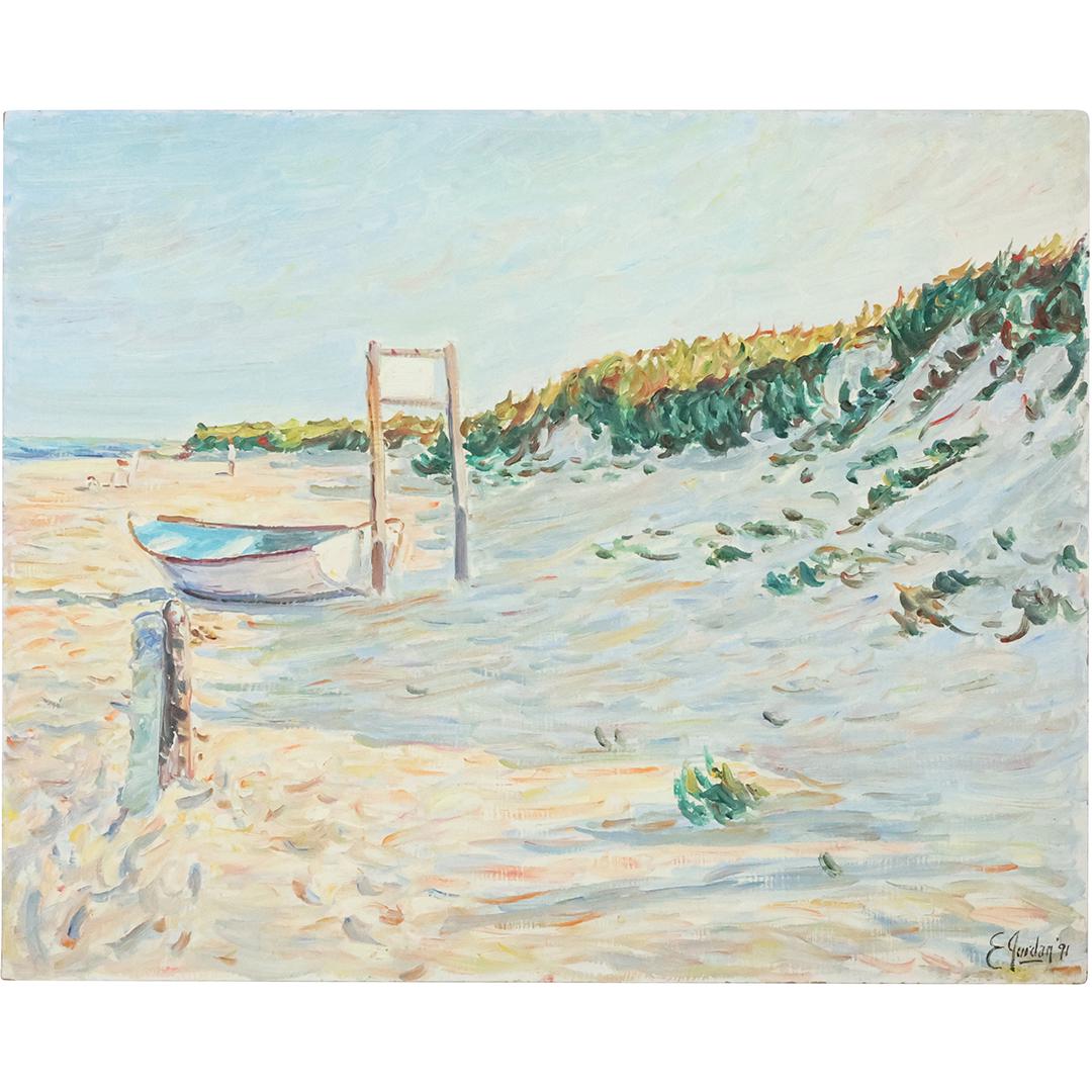 Edmond Jordan, Oil on Board Painting Dune and Beach Shore, Signed E Jordan (1 of 13)