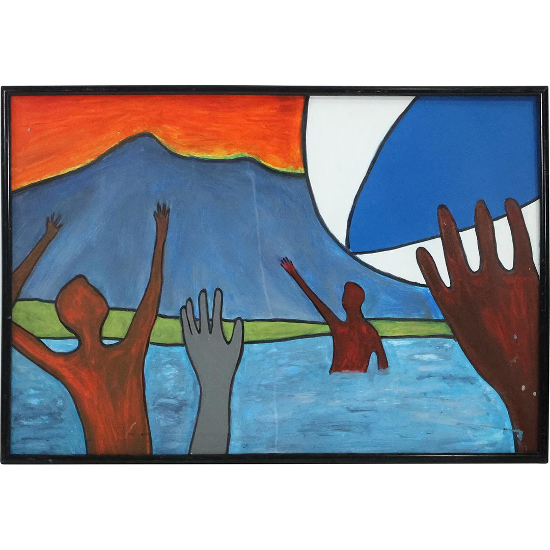 Luke Seaman, American, Figures Swimming in Lake, Oil on Board Painting (1 of 12)