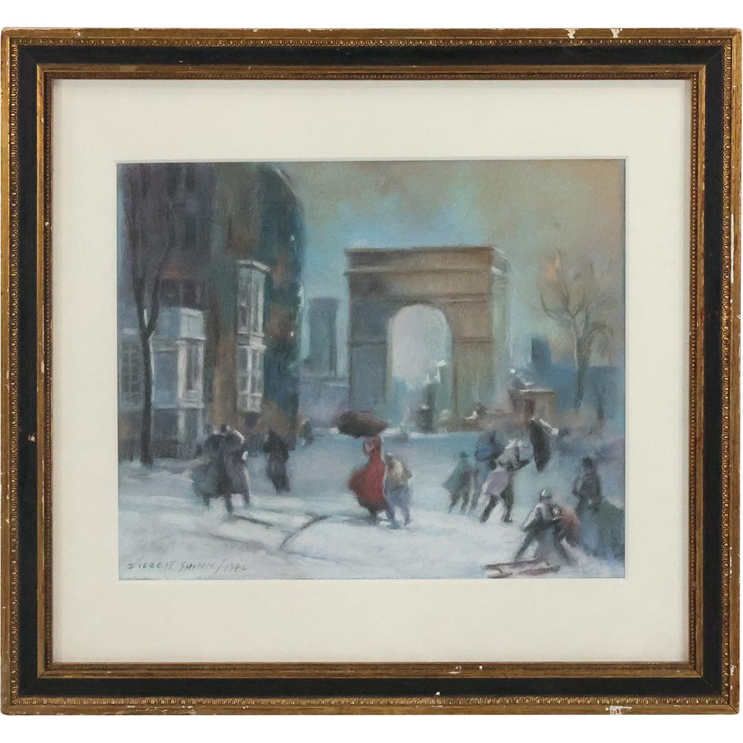 Everett Shinn; American Pastel Winter in Washington Square Signed (1 of 11)