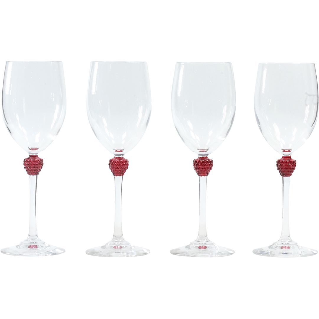 [4] Cristal d'Arques Exquise Wine Glasses with Grape Clusters on Stems, with Box: [4] Cristal d'Arques Exquise Wine Glasses with Grape Clusters on Stems, with Box. size: box (3 x 9.75 x 12.75), glasses (8.25 x 3)