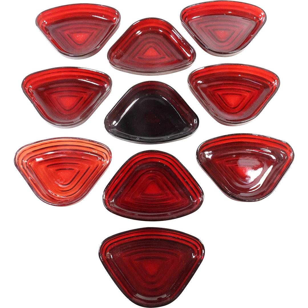 [10] Ruby Red Glass 3-Corner Triangular Bowls (1 of 7)