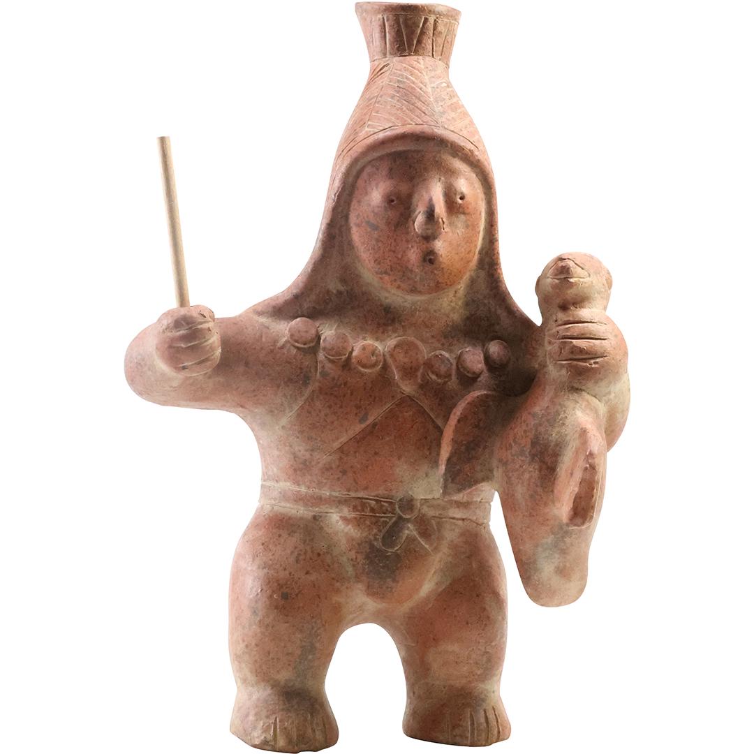 Pre Columbian Style Aztec Redware Pottery Hunter Figure with Catch 14 inches height (1 of 15)