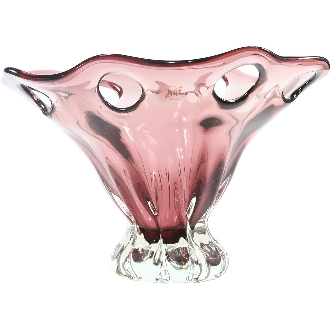 HGT Hand Made Art Glass Amethyst  Vase with Open Work Top Rim 13.75 inches diameter (1 of 10)