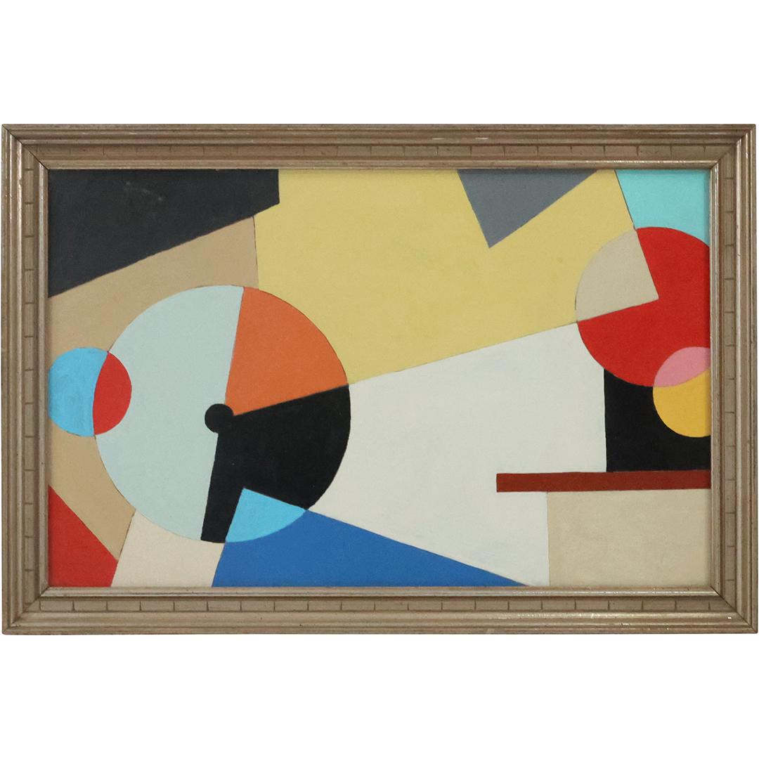 Steven Jennis, American, Multi Colors Geometric Shapes Oil on Board Painting, Signed: Steven Jennis, American, Multi Colors Geometric Shapes Oil on Board Painting, Signed. Well listed American Artist. Provenance: Acquired Directly From The Artist. size: 14 x 22, 16.5 x 24.5 outside fra