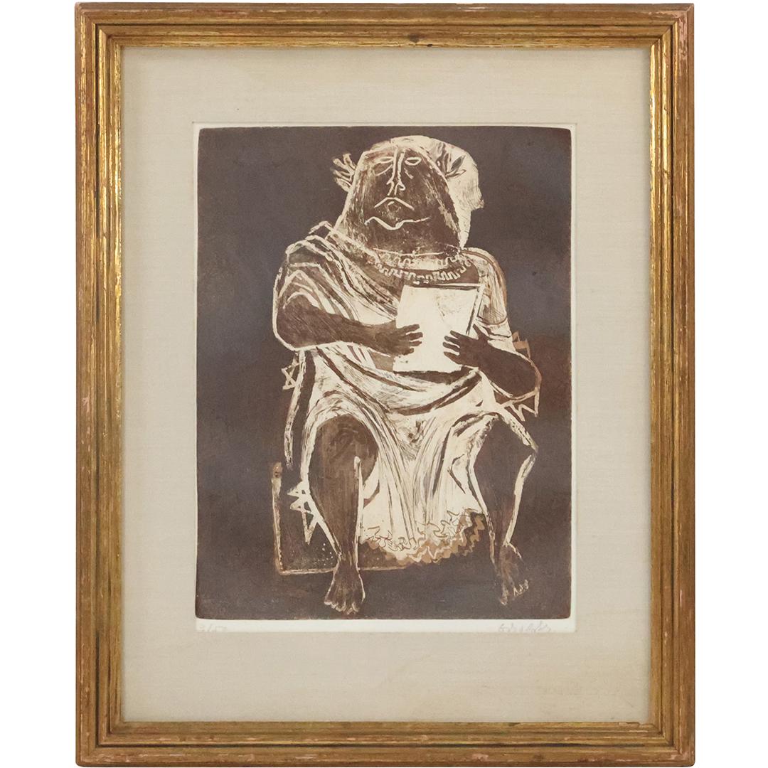 William Gropper, Vintage Woodcut #3/50, Figure Reading Letter, Pencil Signed, Framed (1 of 13)