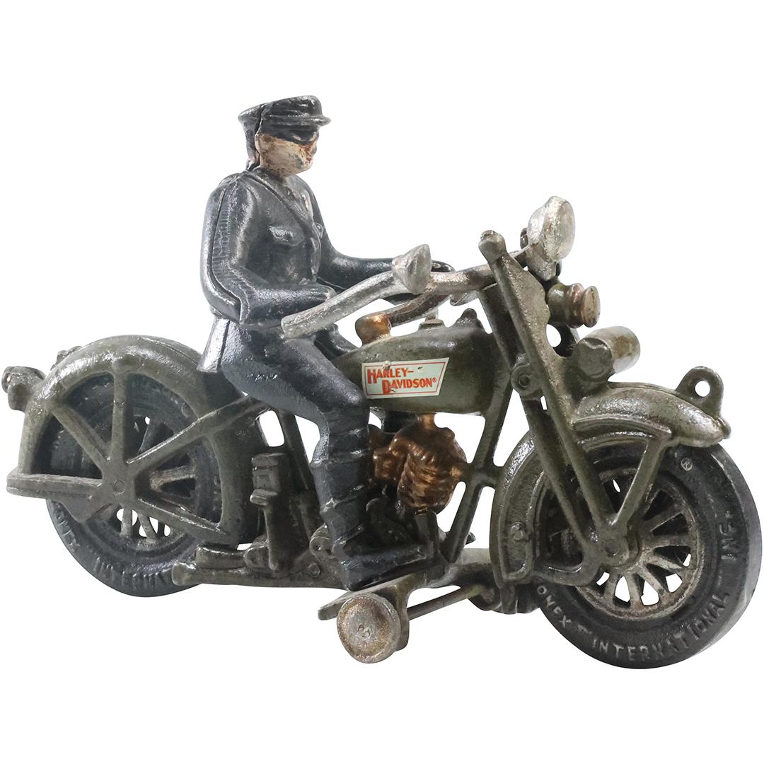 Novelty Cast Iron Toy Harley Davidson Motorcyle with Policeman Rider: Novelty Cast Iron Toy Harley Davidson Motorcyle with Policeman Rider. size: 5.5 x 8.5 x 2.75