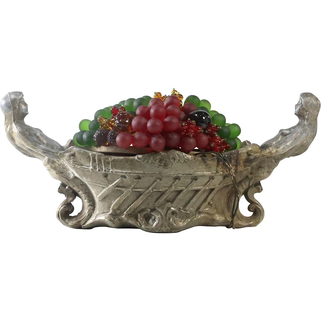 Antique Czech Glass Fruit Basket Lamp Art Nouveau Women Center Piece Plated Cast Metal Base (1 of 12)