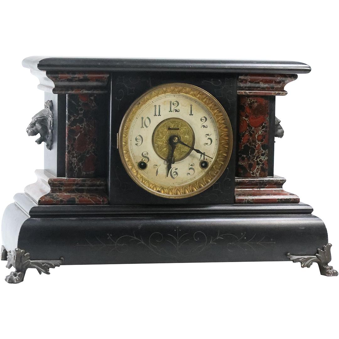 Antique Ingraham Wood Black Case Mantle Clock with Lion Head Sides (1 of 20)