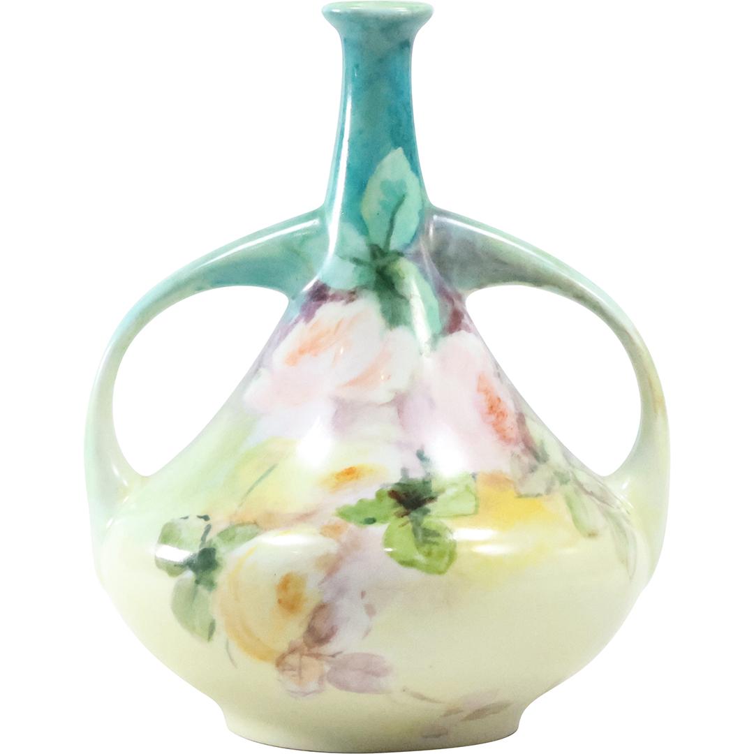 Austrian Fine Porcelain Handled Vase with Hand Painted Flowers 7 inches height (1 of 9)