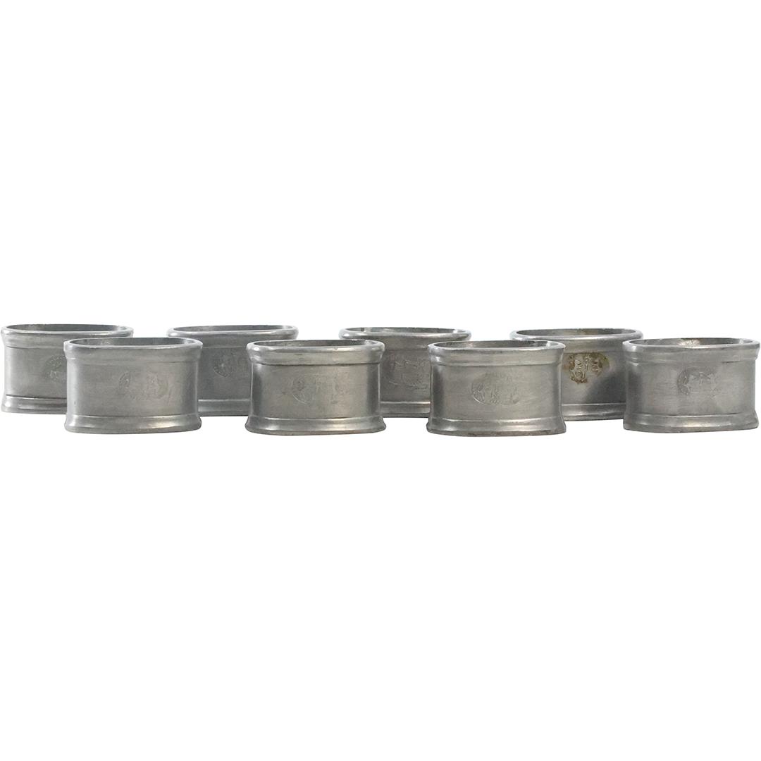 [8] Pewter Napkin Rings, Colonial Style: [8] Pewter Napkin Rings, Colonial Style. size: 1.25 x 2 x 1.25