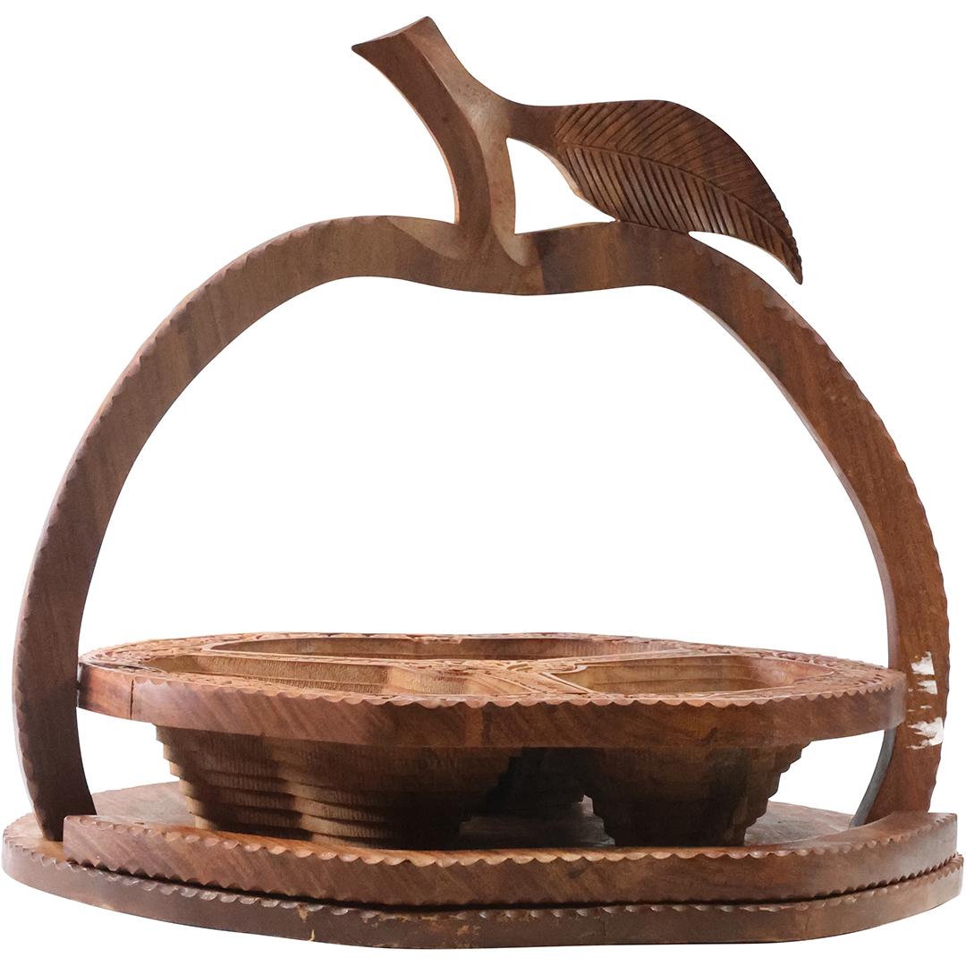 Unique Teak Wood APPLE Puzzel Serving Basket Tray 17 inches length (1 of 9)