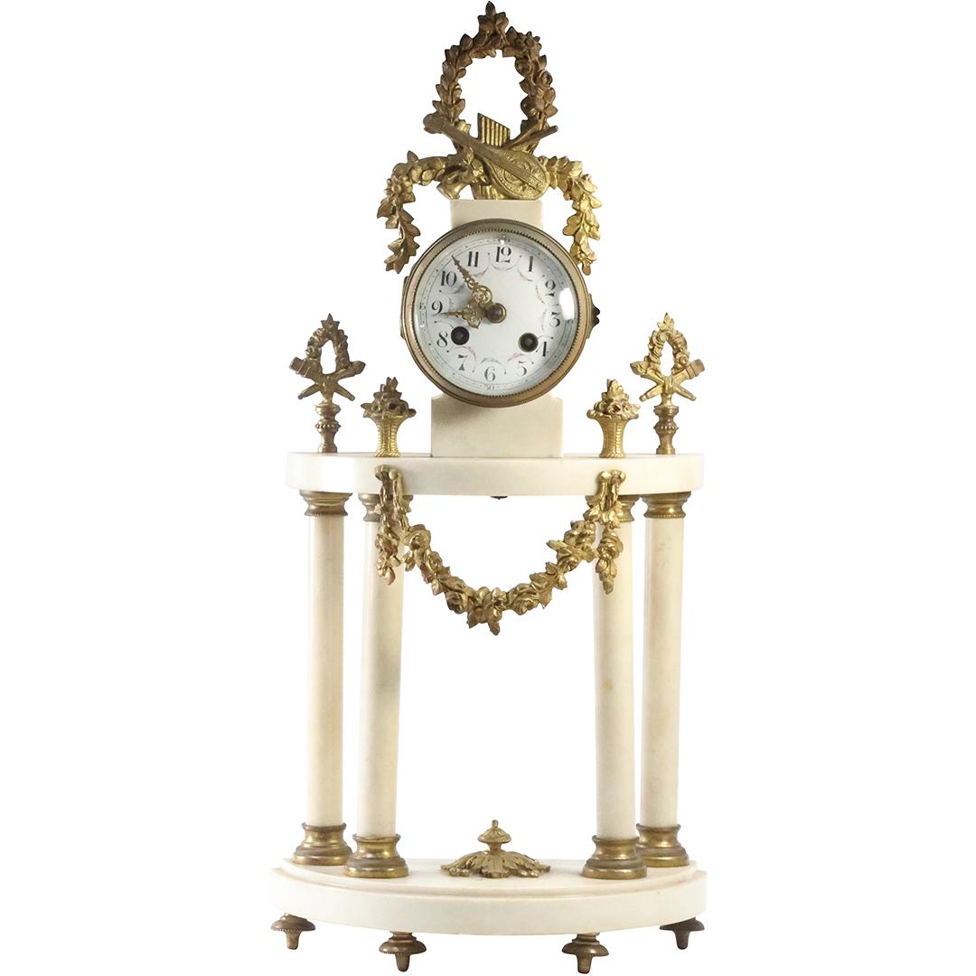 19th C. Napoleaon III Bronze and White Marble Mantle Clock, 21.5 inches height (1 of 17)