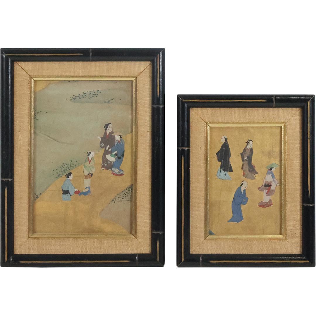 [2] Vintage Japanese Framed Artwork Figures Amongst Gold Background (1 of 12)