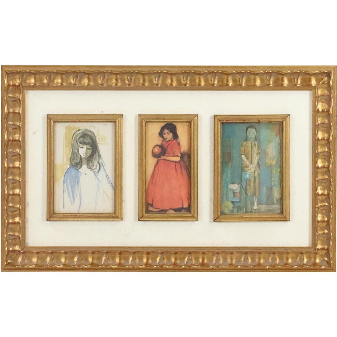 Mid-Century Moderrn Triptych Modernism Artwork Framed Young Women (1 of 11)