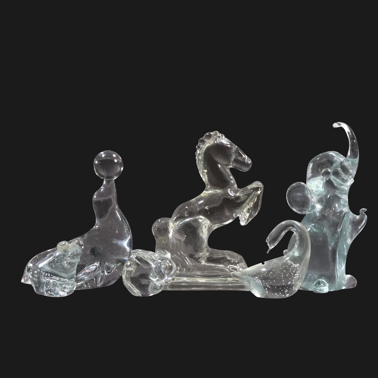 [6] Assorted Crystal Glass Animal Figures: Frog, Rabbit, Seal, Elephant, Swan, Horse (1 of 20)
