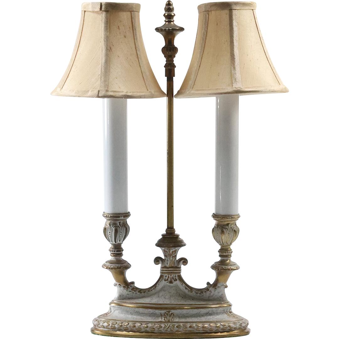 Circa 1930s Cast Metal Base Neo Classical Table Lamp Double Light (1 of 13)