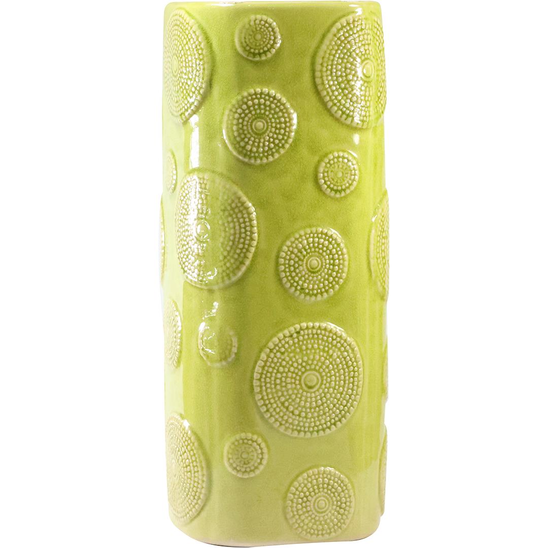 Mid-Century Modern Light Green Ceramic Tall Vase with Rosettes 19.75 inches height (1 of 13)